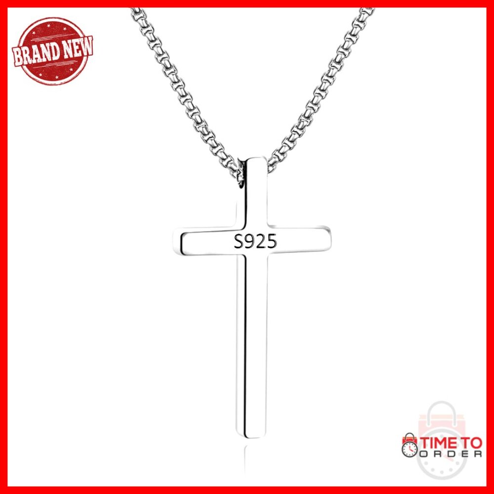 Stainless Steel Cross Pendant Necklace, Box Chain, 16-30 Inch